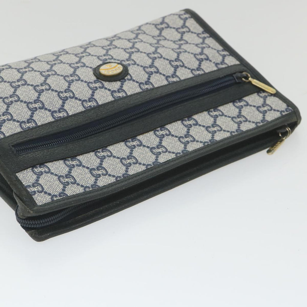 GUCCI GG Plus Supreme Clutch Bag PVC Leather Navy ep2272