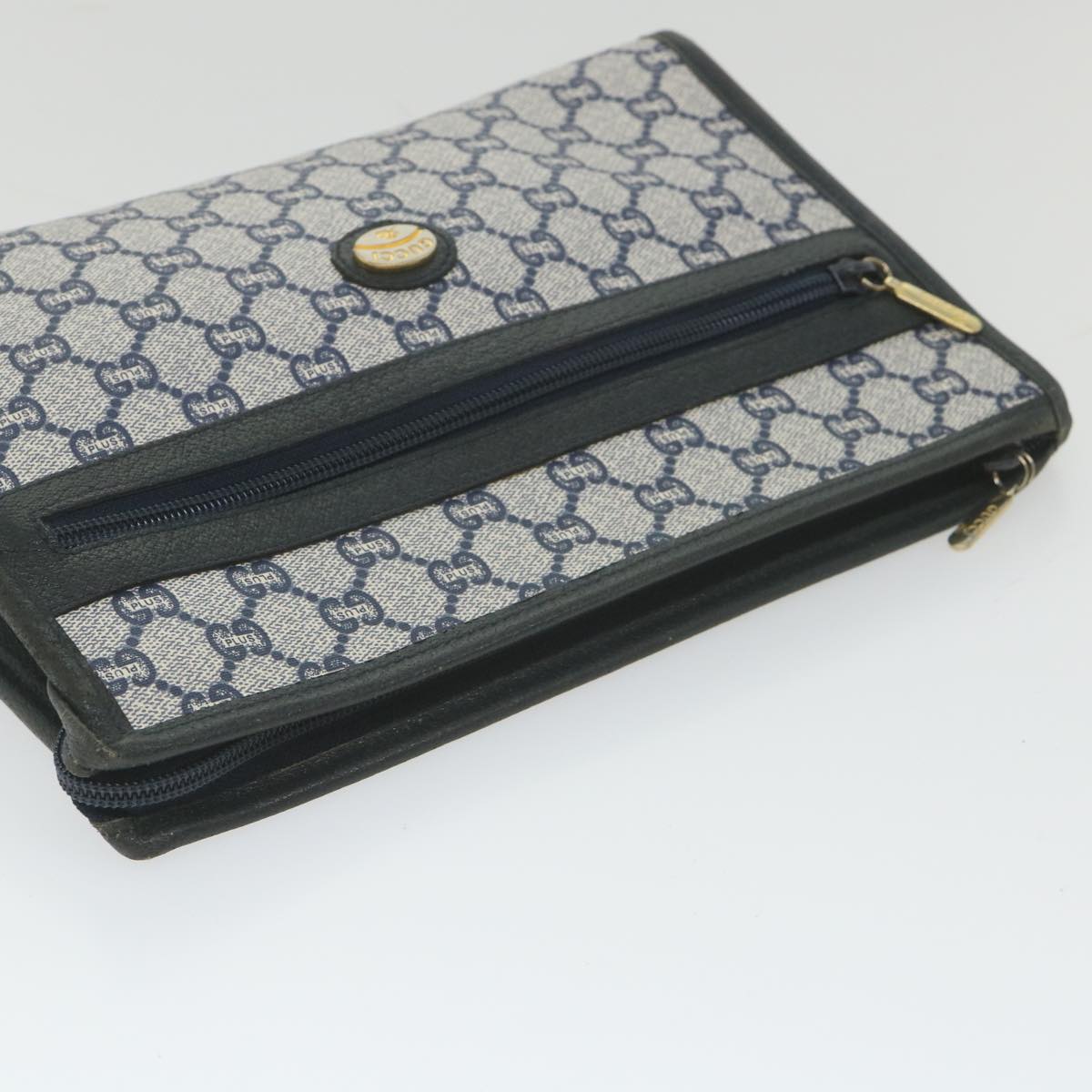 GUCCI GG Plus Supreme Clutch Bag PVC Leather Navy ep2272