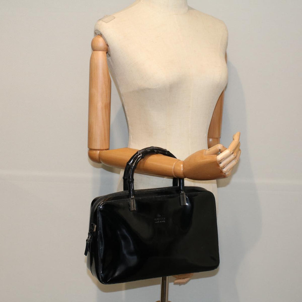 GUCCI Bamboo Hand Bag Enamel Black 000 0828 3754 ep2302
