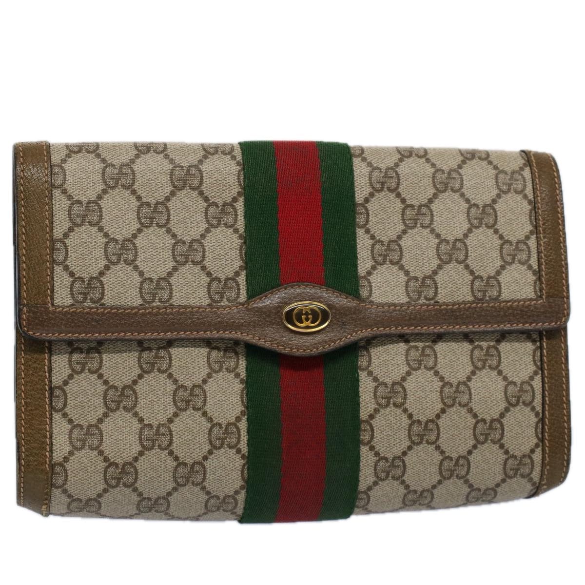 GUCCI GG Supreme Web Sherry Line Clutch Bag Beige Red 89 01 006 ep2311