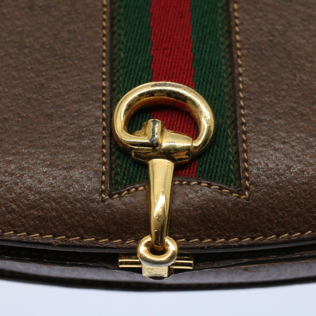 GUCCI Web Sherry Line Clutch Bag Leather Beige Red Green ep2312