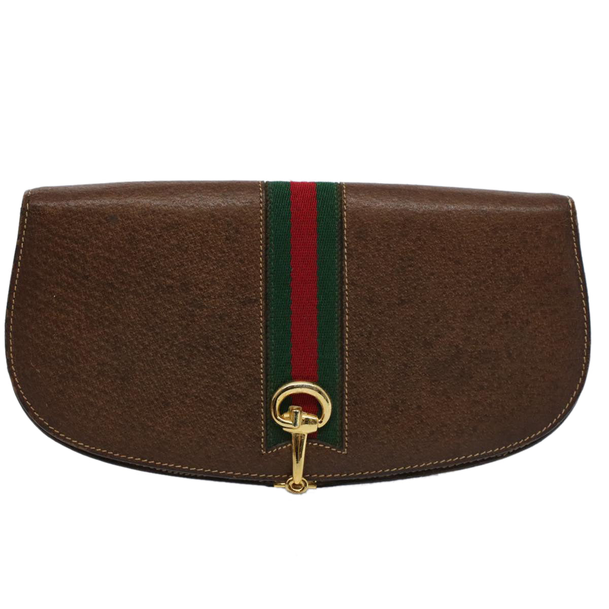 GUCCI Web Sherry Line Clutch Bag Leather Beige Red Green ep2312