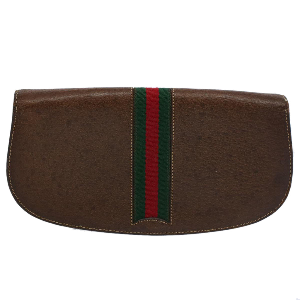 GUCCI Web Sherry Line Clutch Bag Leather Beige Red Green ep2312