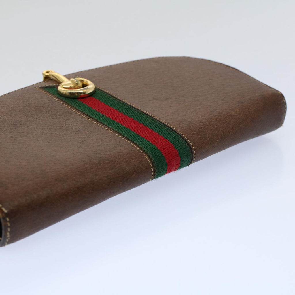 GUCCI Web Sherry Line Clutch Bag Leather Beige Red Green ep2312