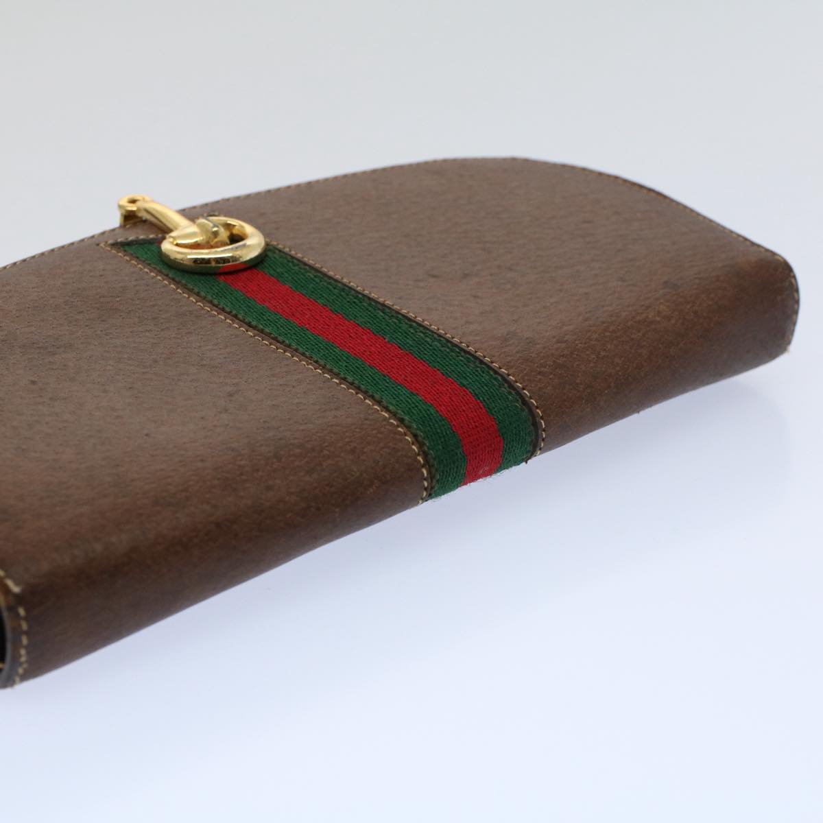GUCCI Web Sherry Line Clutch Bag Leather Beige Red Green ep2312