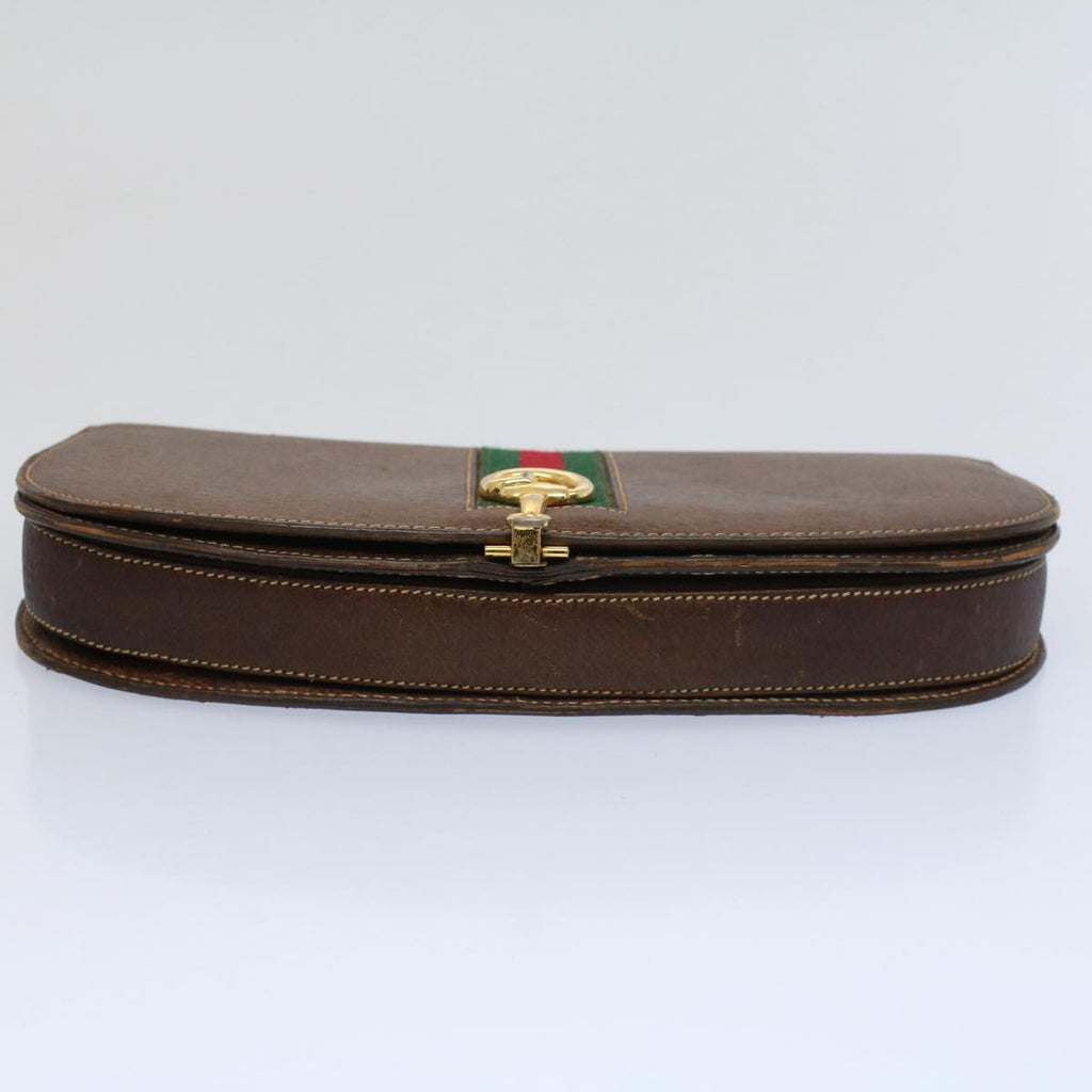 GUCCI Web Sherry Line Clutch Bag Leather Beige Red Green ep2312