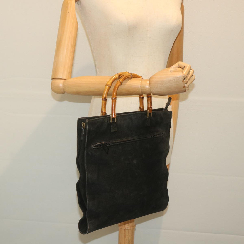 GUCCI Bamboo Tote Bag Suede Black 001 1095 1878 ep2327