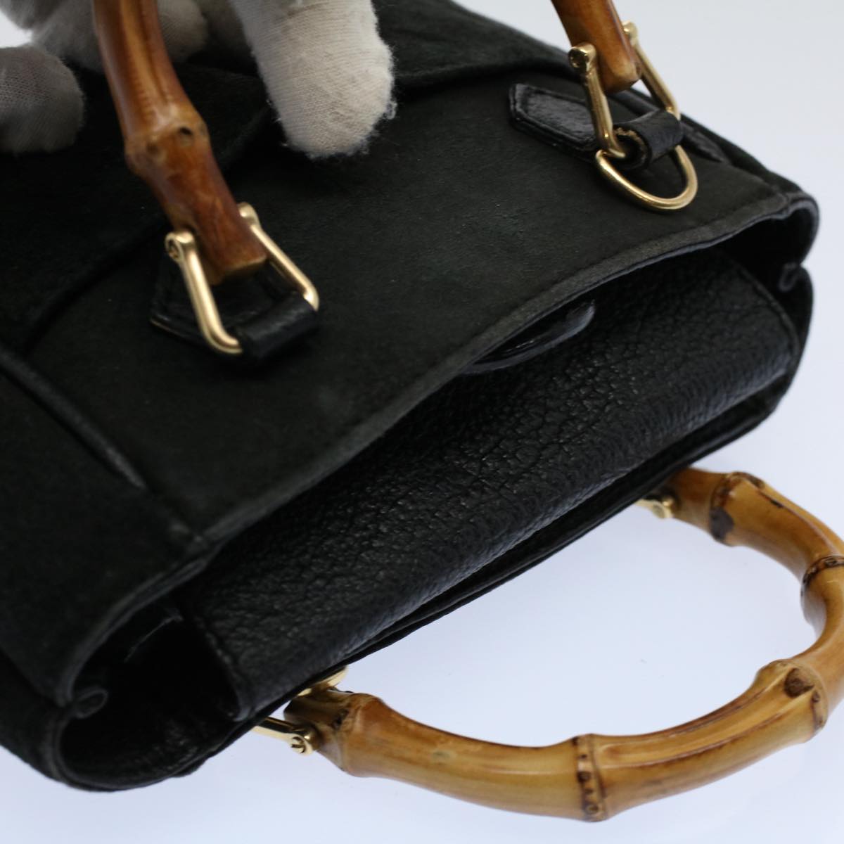 GUCCI Bamboo Hand Bag Suede Leather Black 007 1793 0238 ep2337