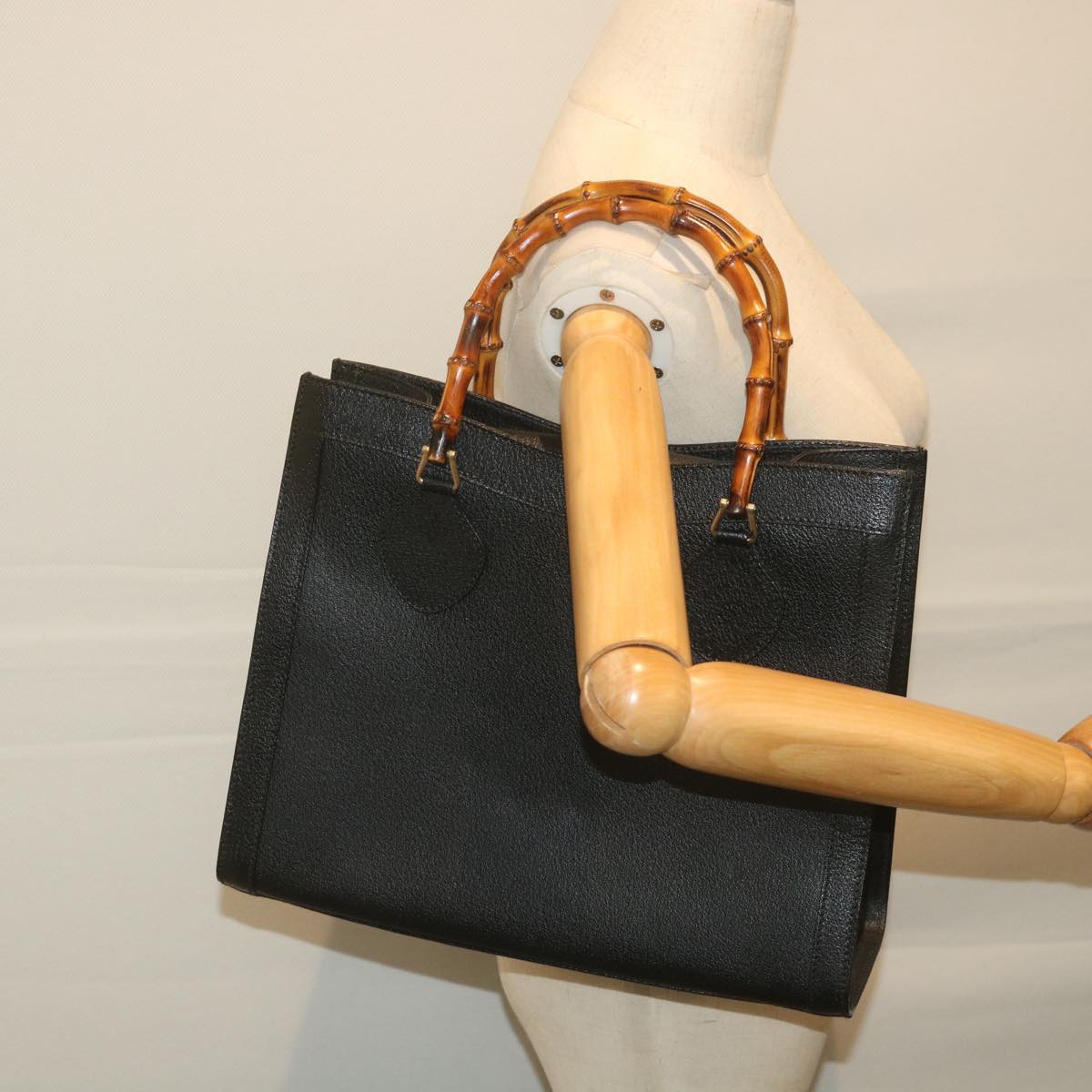 GUCCI Bamboo Hand Bag Leather Black ep2375