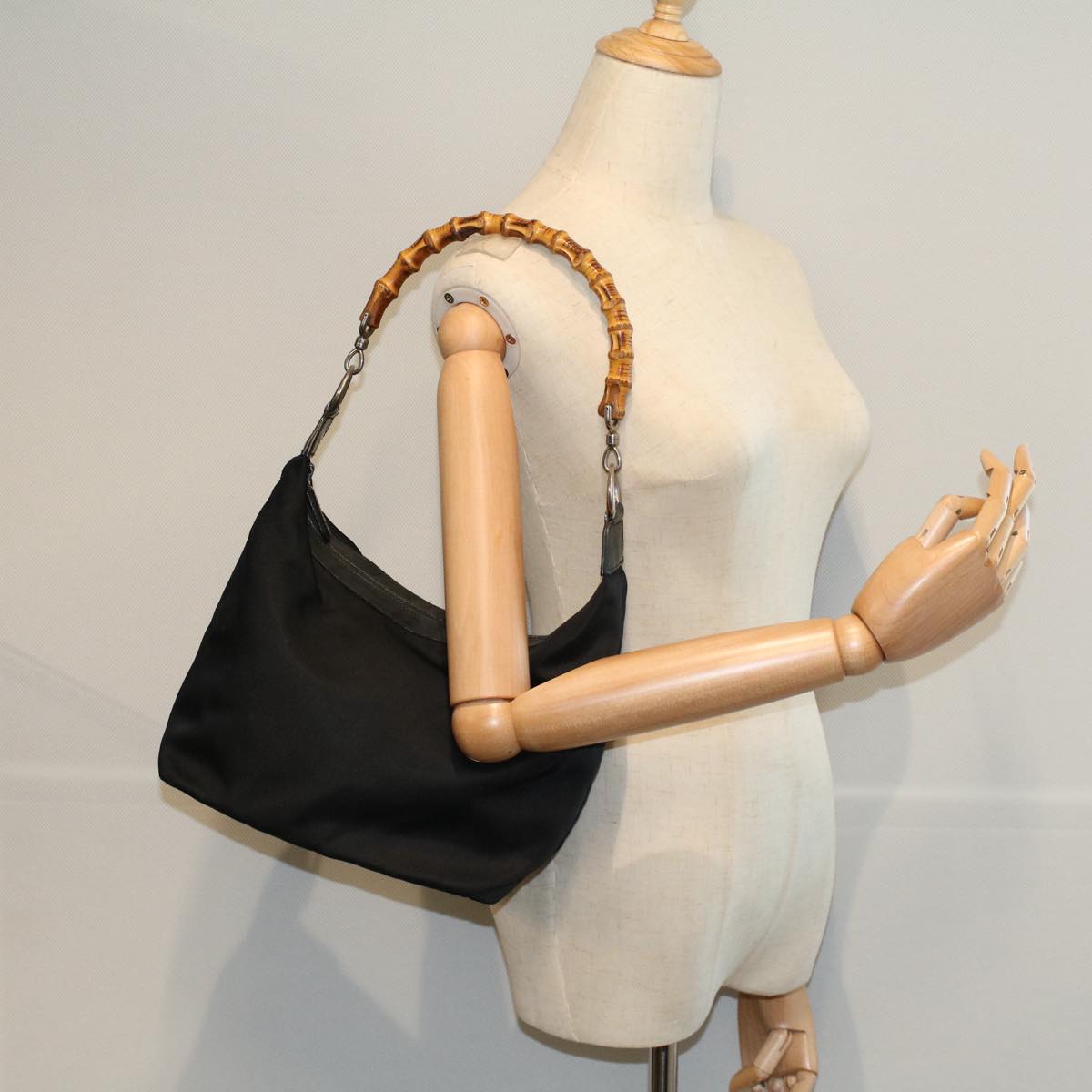 GUCCI Bamboo Shoulder Bag Nylon Black 000 1998 0531 ep2444