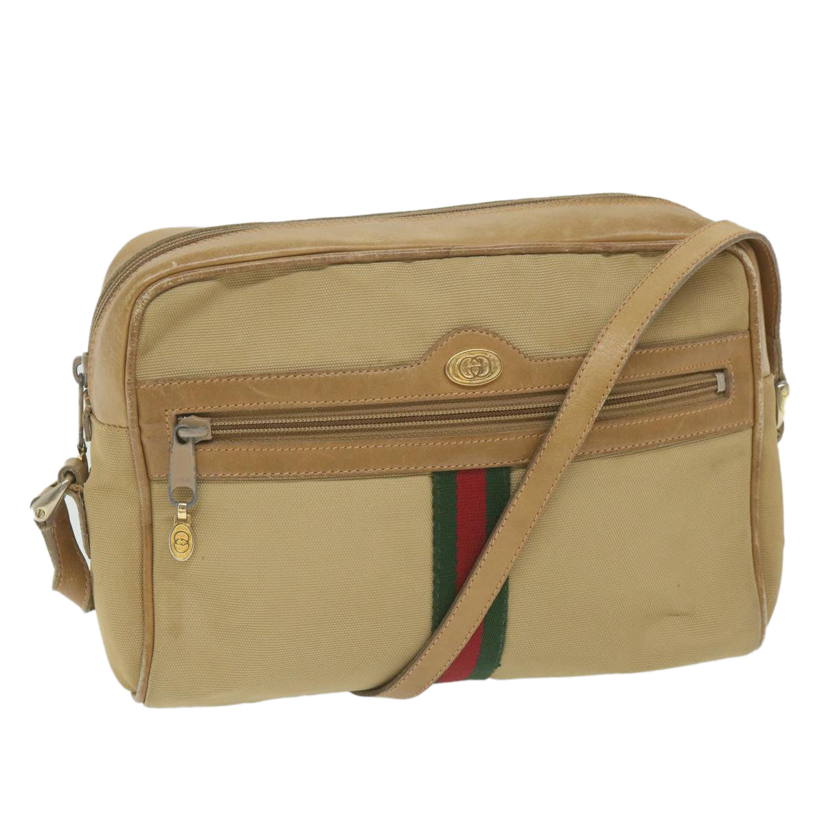 GUCCI Web Sherry Line Shoulder Bag Canvas Beige Red Green 010 378 ep2457