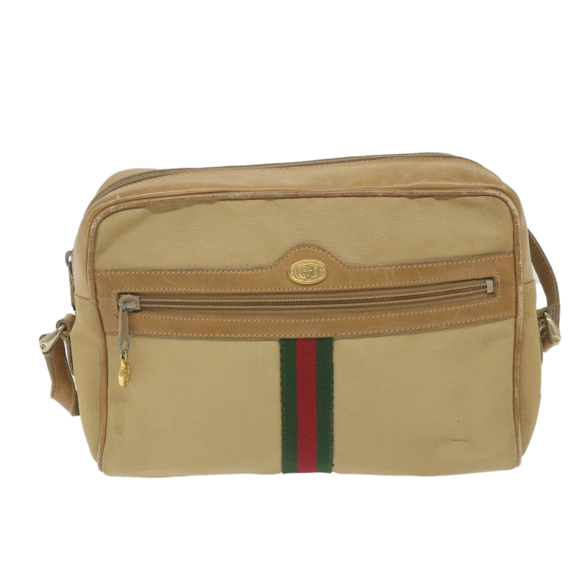 GUCCI Web Sherry Line Shoulder Bag Canvas Beige Red Green 010 378 ep2457