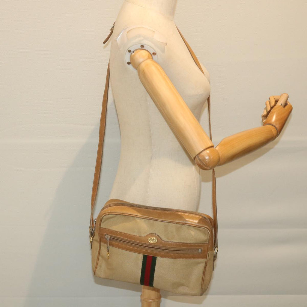GUCCI Web Sherry Line Shoulder Bag Canvas Beige Red Green 010 378 ep2457