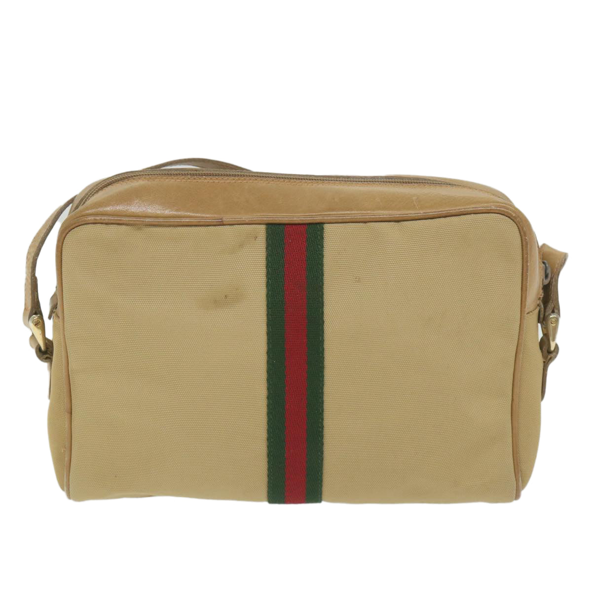 GUCCI Web Sherry Line Shoulder Bag Canvas Beige Red Green 010 378 ep2457
