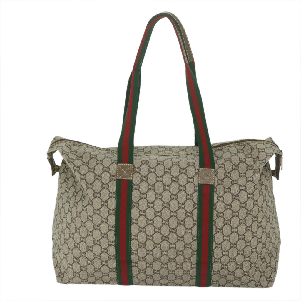 GUCCI GG Plus Supreme Web Sherry Line Tote Bag Beige Red Green ep2516