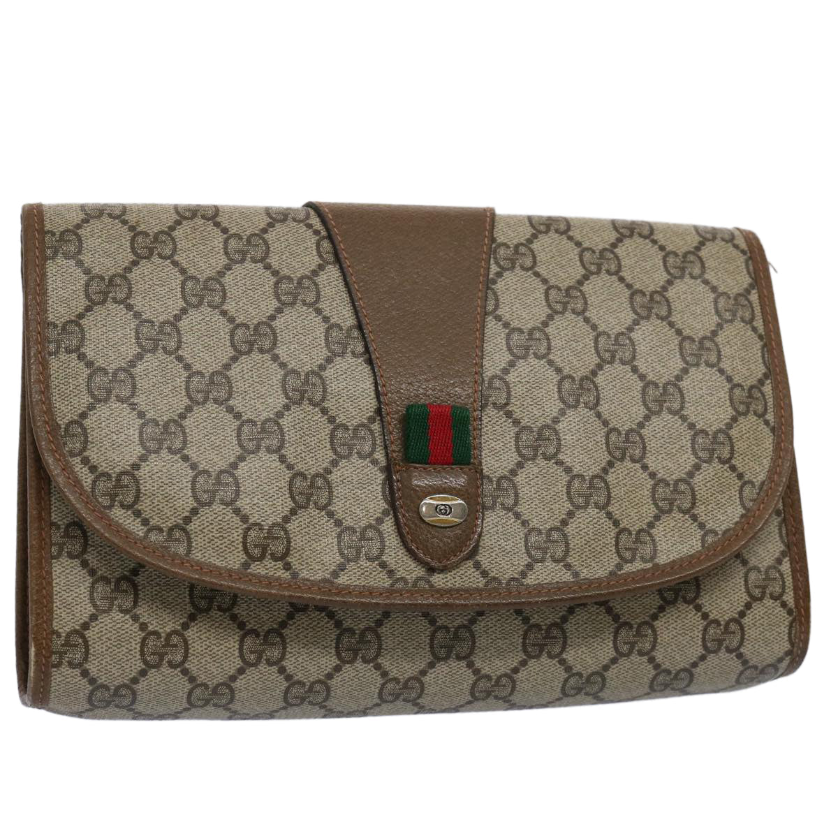 GUCCI GG Supreme Web Sherry Line Clutch Bag Red Beige 89 01 030 ep2520