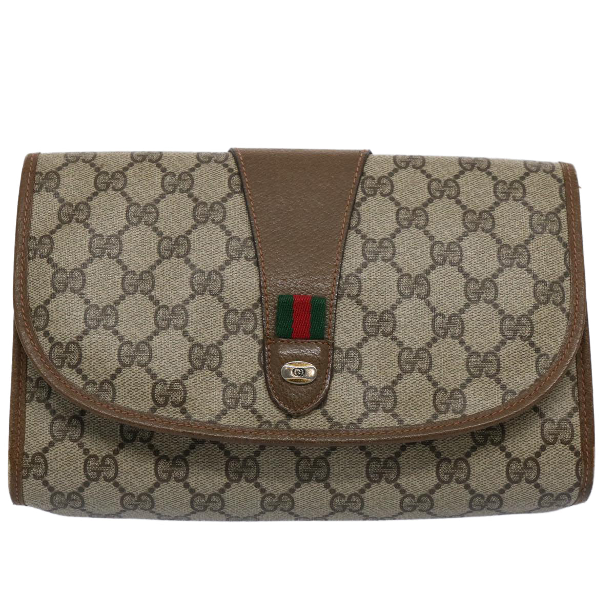 GUCCI GG Supreme Web Sherry Line Clutch Bag Red Beige 89 01 030 ep2520