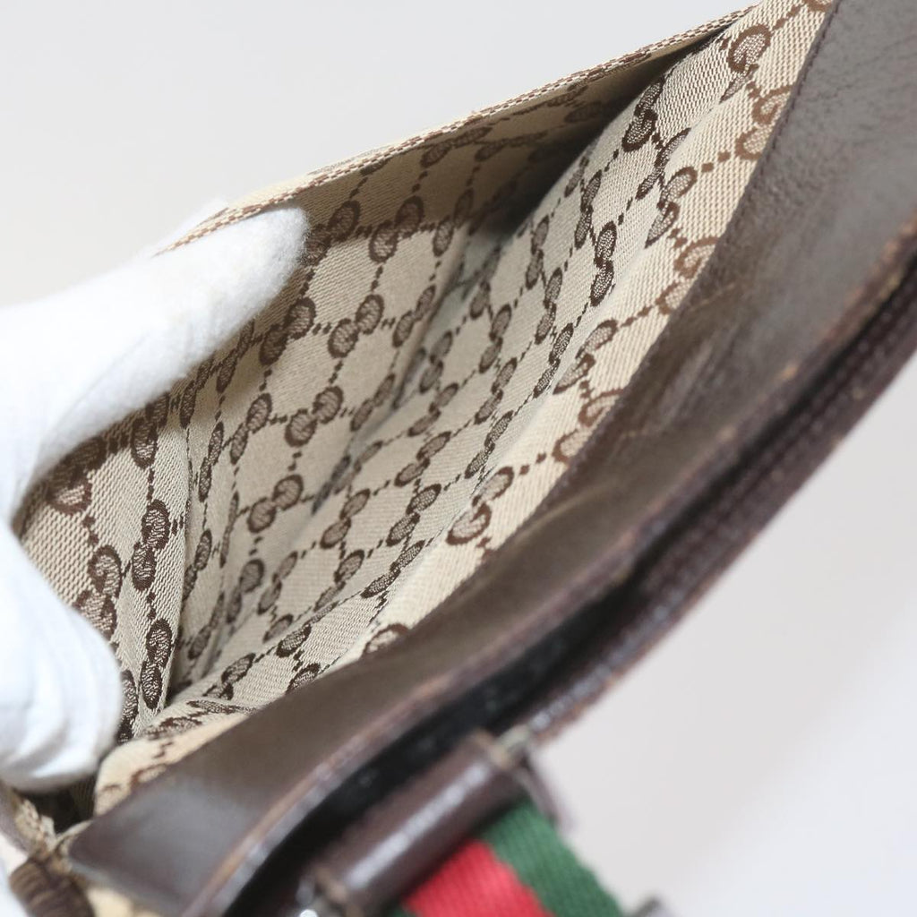 GUCCI GG Canvas Web Sherry Line Shoulder Bag Beige Red Green 27639 ep2613