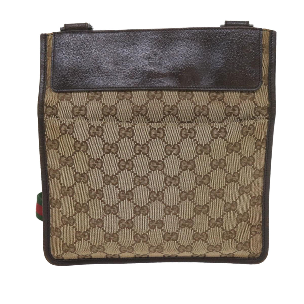 GUCCI GG Canvas Web Sherry Line Shoulder Bag Beige Red Green 27639 ep2613