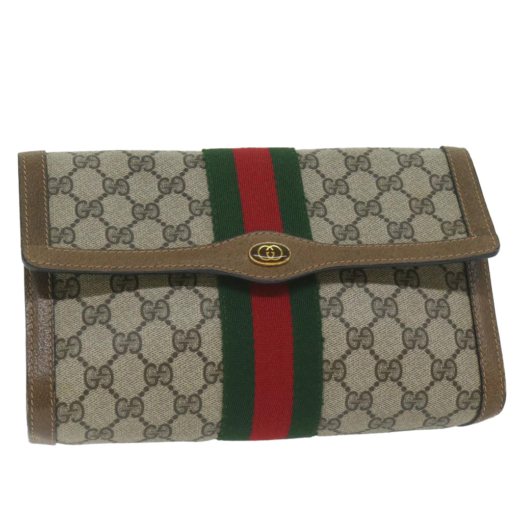 GUCCI GG Supreme Web Sherry Line Clutch Bag Beige Red 41 014 3087 25 ep2616