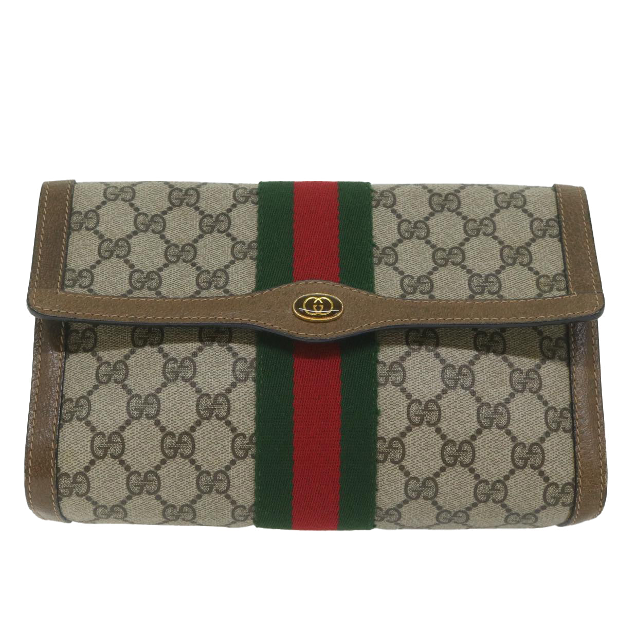 GUCCI GG Supreme Web Sherry Line Clutch Bag Beige Red 41 014 3087 25 ep2616