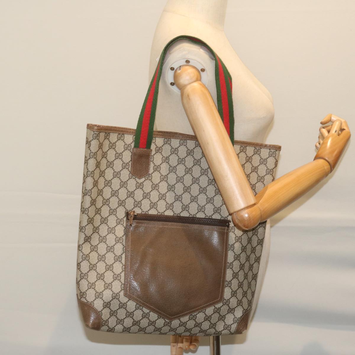 GUCCI GG Supreme Web Sherry Line Tote Bag Beige Red Green 001 20 312 ep2718
