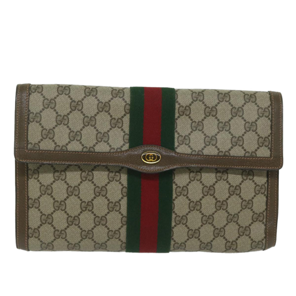GUCCI GG Supreme Web Sherry Line Clutch Bag Beige Red 89 01 007 ep2727