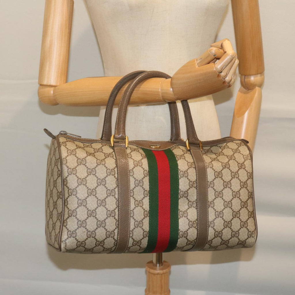 GUCCI GG Supreme Web Sherry Line Boston Bag Beige Red 69 02 007 ep2784