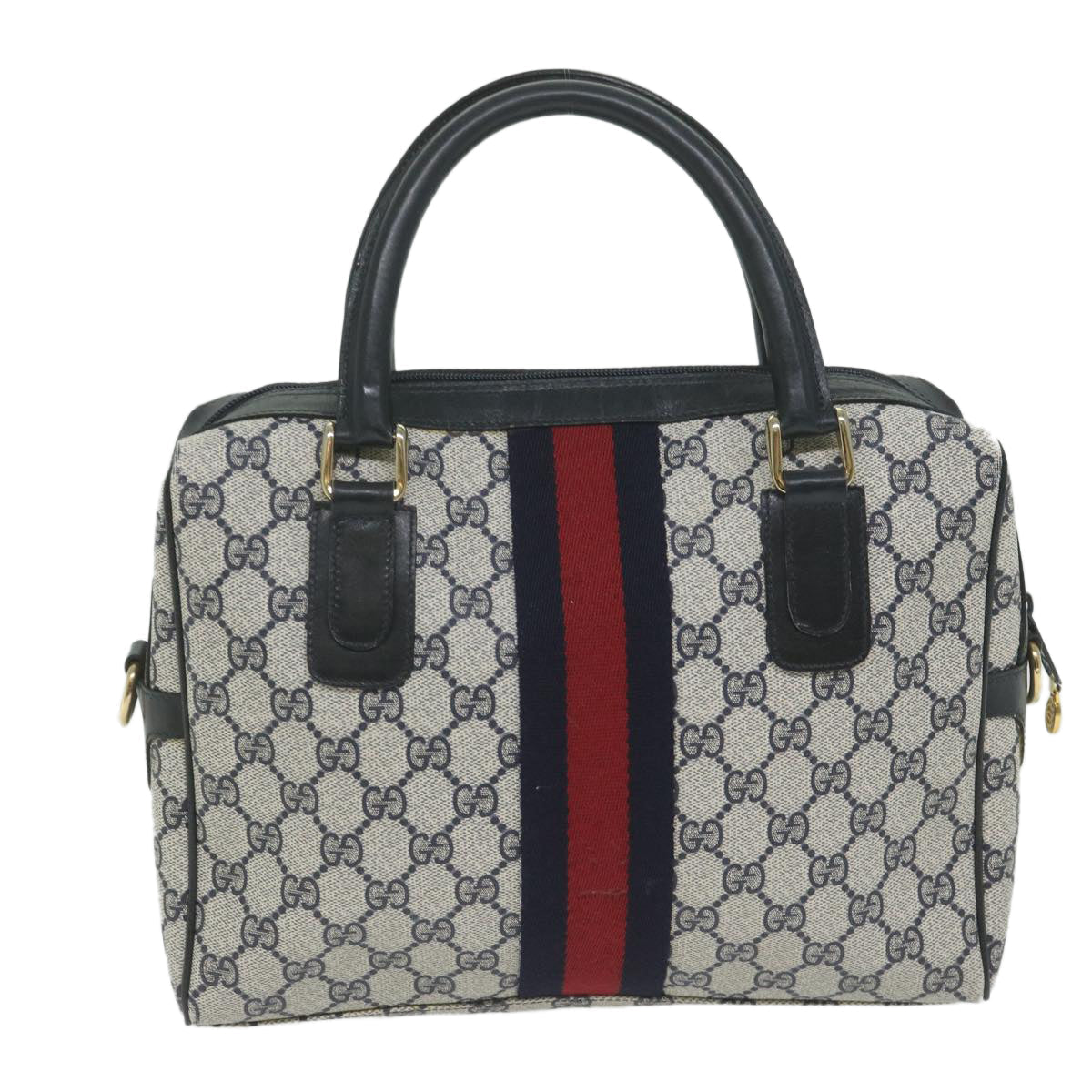 GUCCI GG Supreme Sherry Line Boston Bag PVC Leather Red Navy ep2786