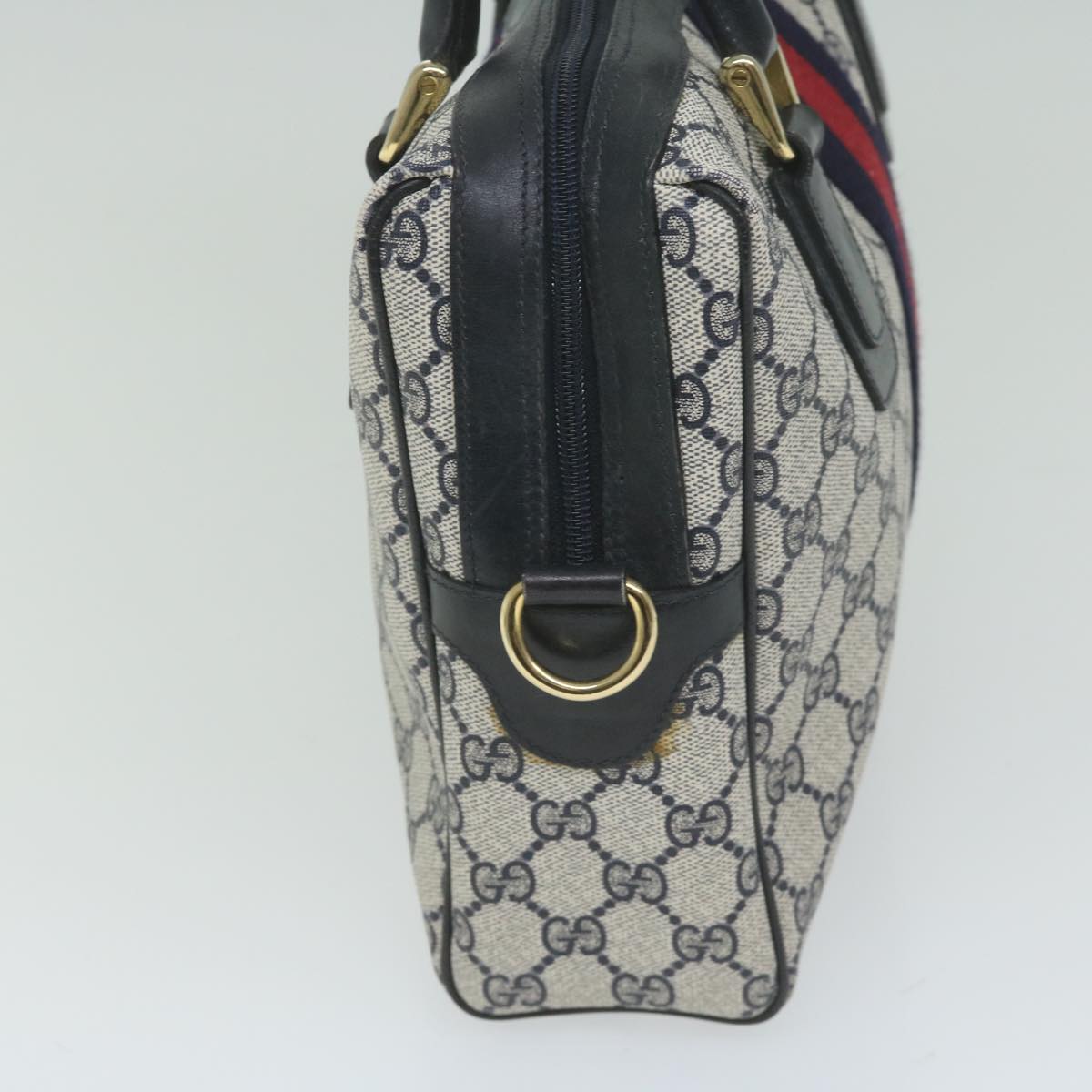 GUCCI GG Supreme Sherry Line Boston Bag PVC Leather Red Navy ep2786