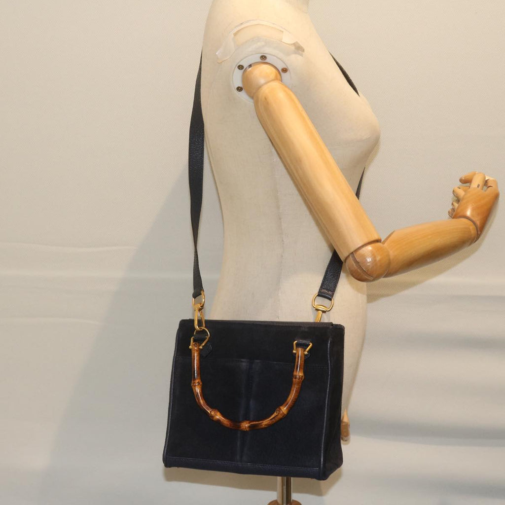 GUCCI Bamboo Hand Bag Suede 2way Navy 000 122 0316 ep2792