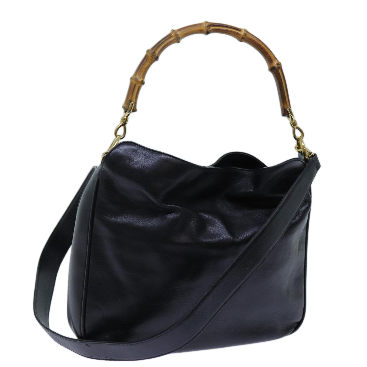 GUCCI Bamboo Hand Bag Leather 2way Black ep3954