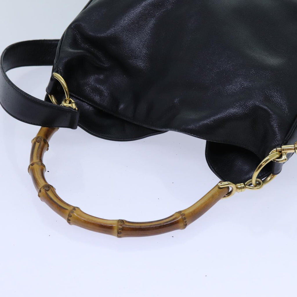 GUCCI Bamboo Hand Bag Leather 2way Black ep3954
