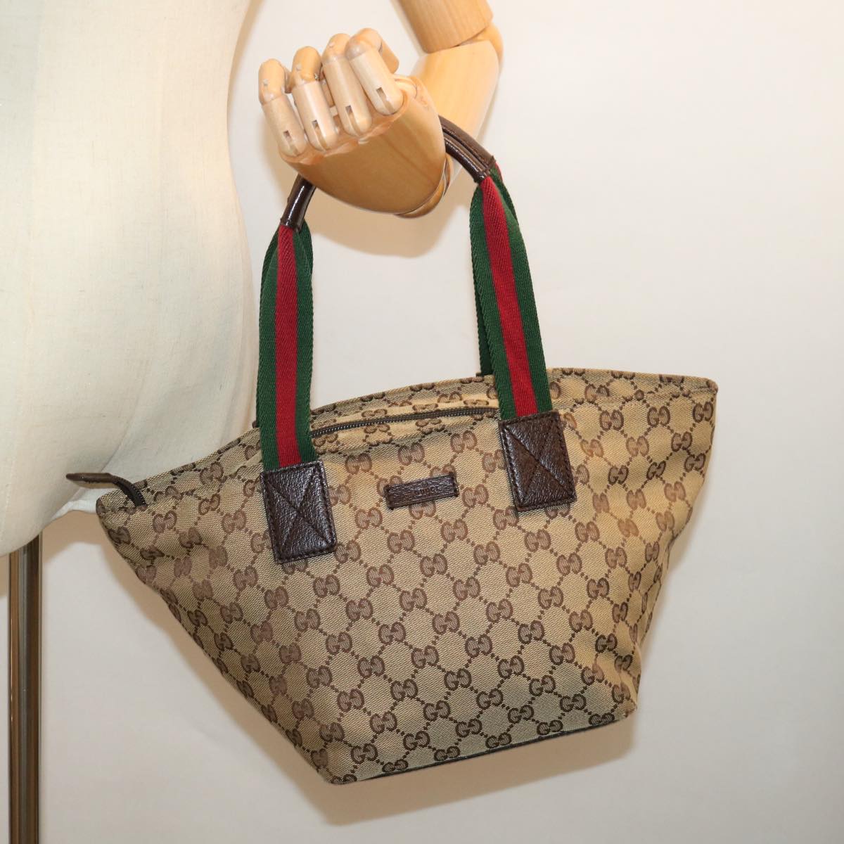 GUCCI GG Canvas Web Sherry Line Hand Bag Beige Red Green 181228 ep4035