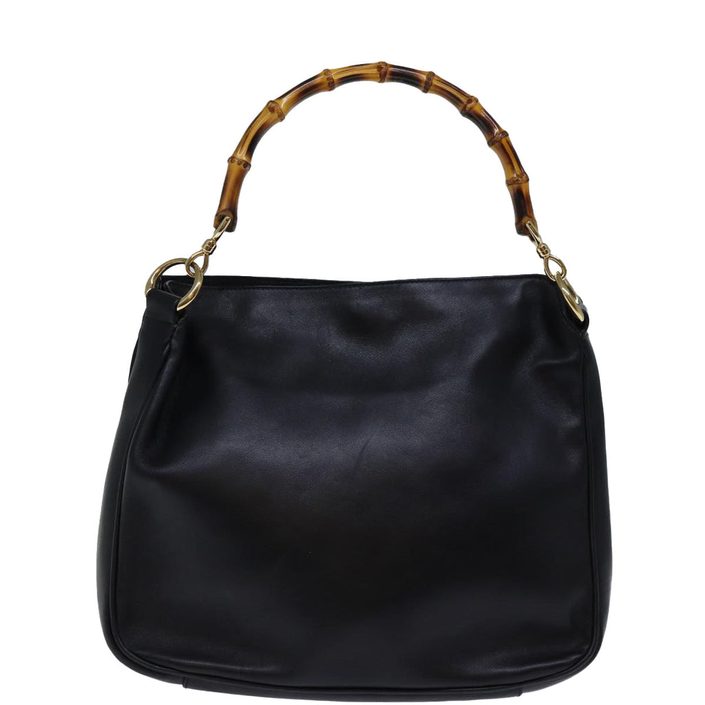 GUCCI Bamboo Hand Bag Leather Black 001 1638 ep4038