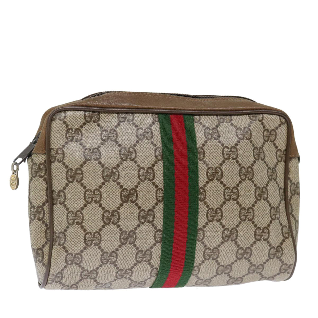 GUCCI GG Supreme Web Sherry Line Clutch Bag PVC Beige Red Green ep4046