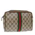 GUCCI GG Supreme Web Sherry Line Clutch Bag PVC Beige Red Green ep4046