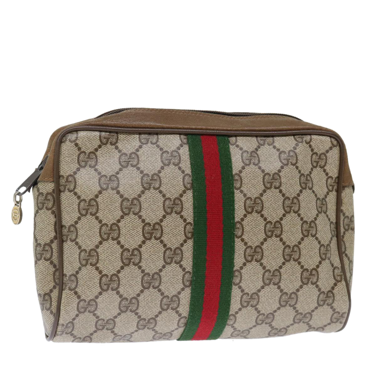 GUCCI GG Supreme Web Sherry Line Clutch Bag PVC Beige Red Green ep4046