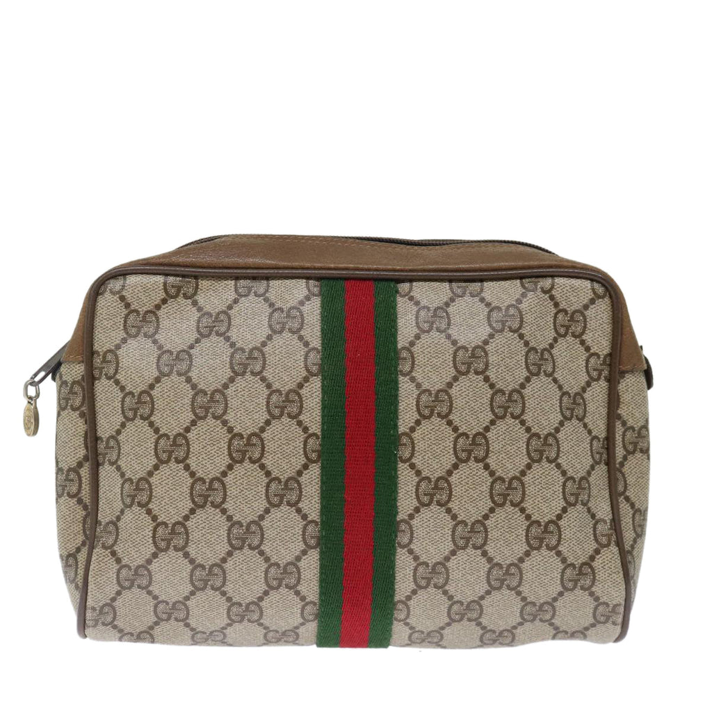 GUCCI GG Supreme Web Sherry Line Clutch Bag PVC Beige Red Green ep4046