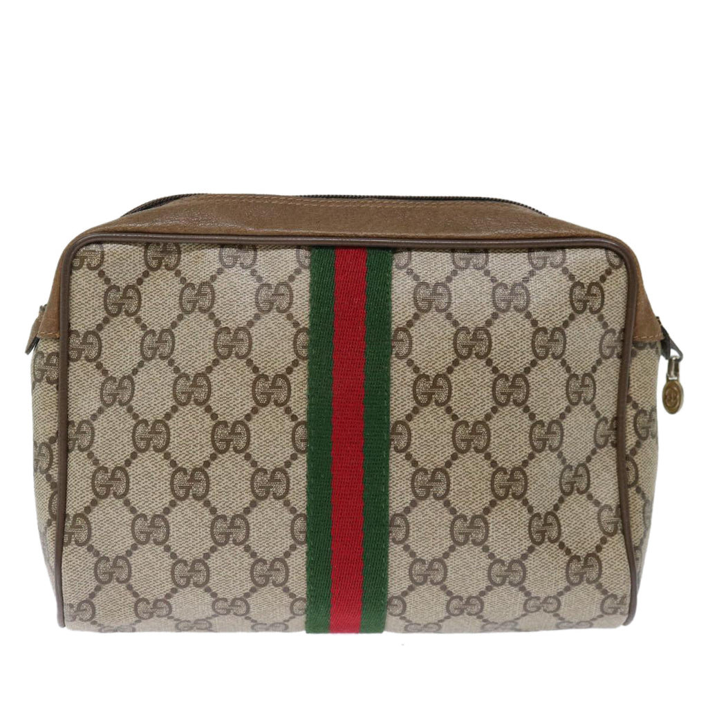 GUCCI GG Supreme Web Sherry Line Clutch Bag PVC Beige Red Green ep4046