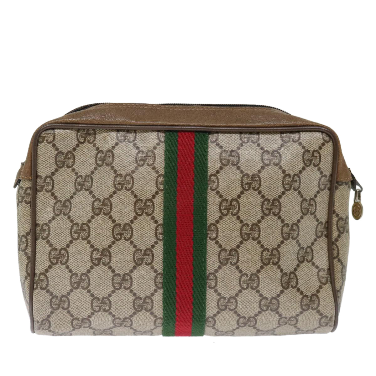 GUCCI GG Supreme Web Sherry Line Clutch Bag PVC Beige Red Green ep4046