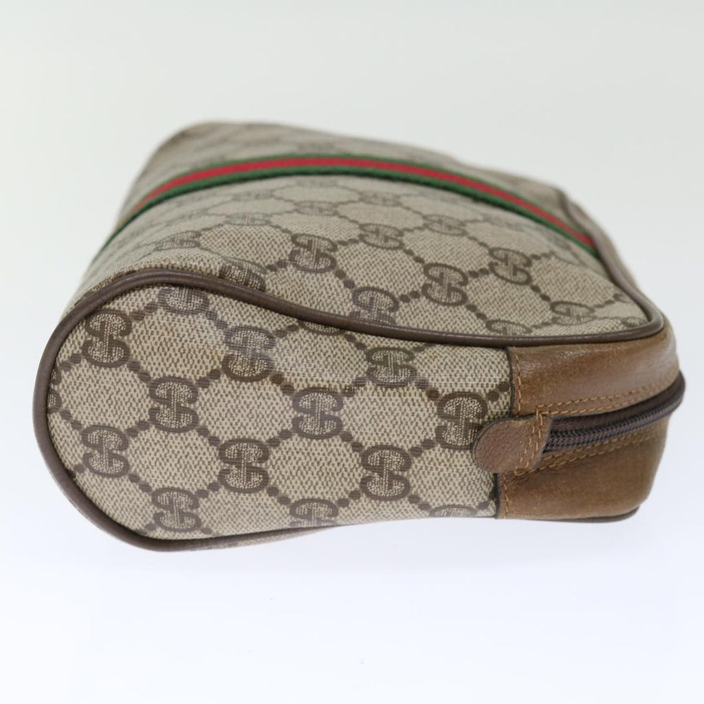 GUCCI GG Supreme Web Sherry Line Clutch Bag PVC Beige Red Green ep4046
