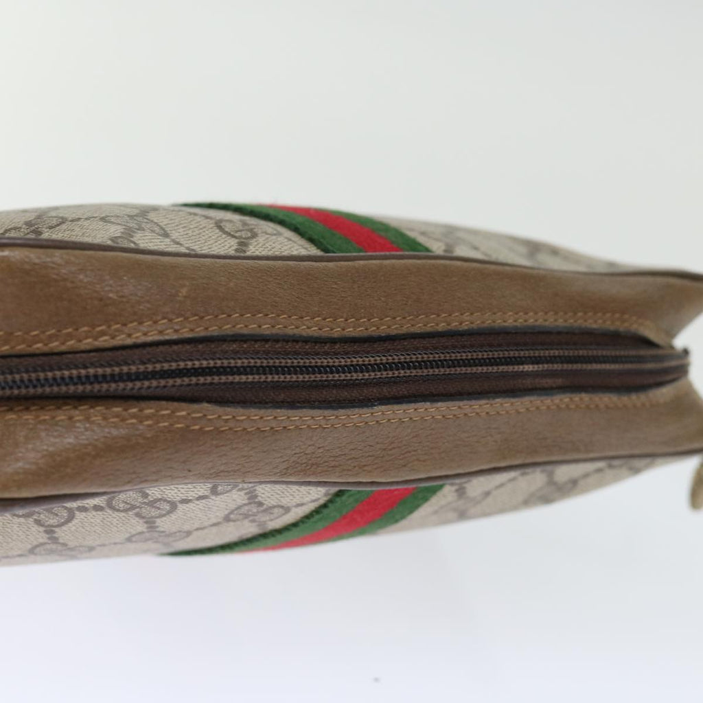 GUCCI GG Supreme Web Sherry Line Clutch Bag PVC Beige Red Green ep4046