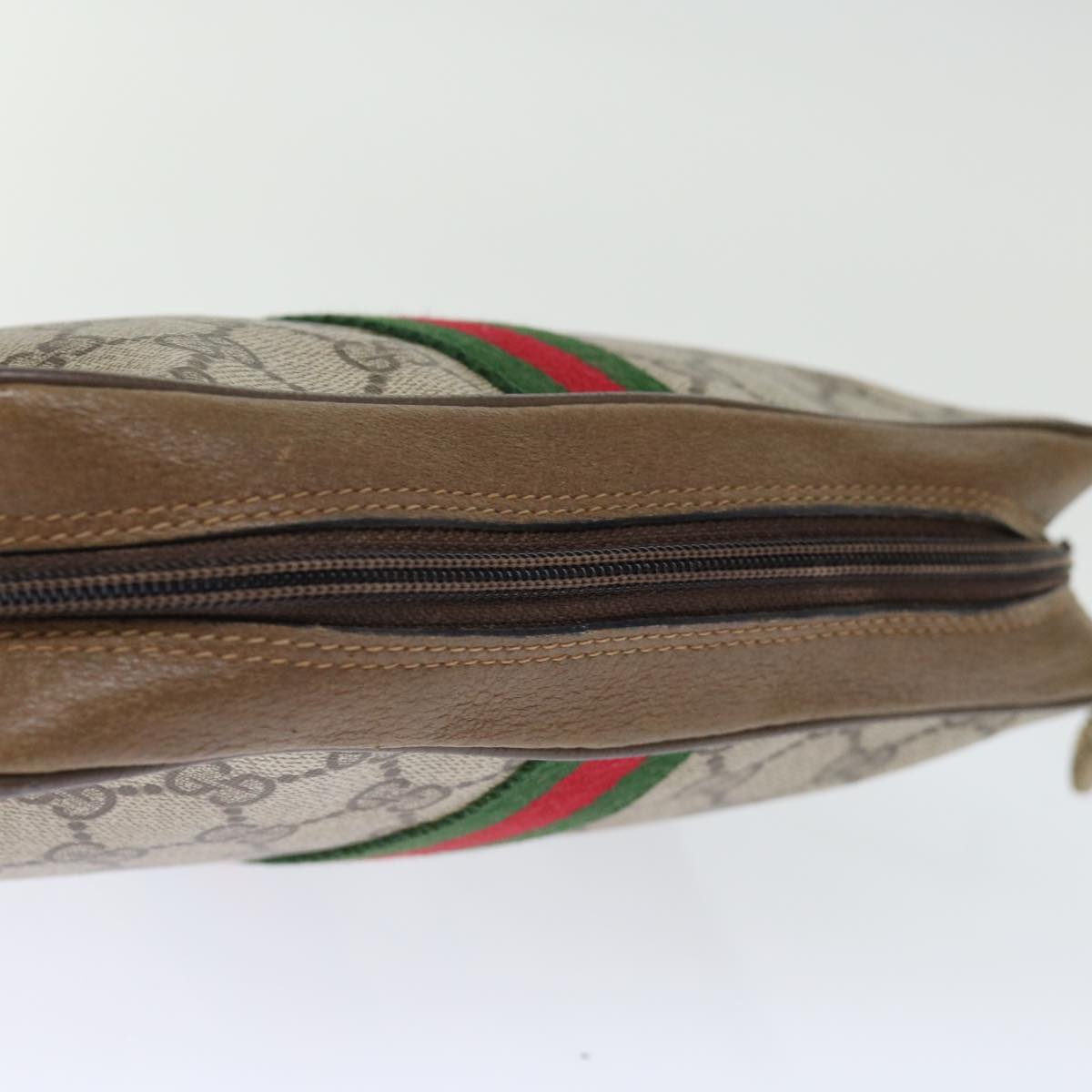 GUCCI GG Supreme Web Sherry Line Clutch Bag PVC Beige Red Green ep4046