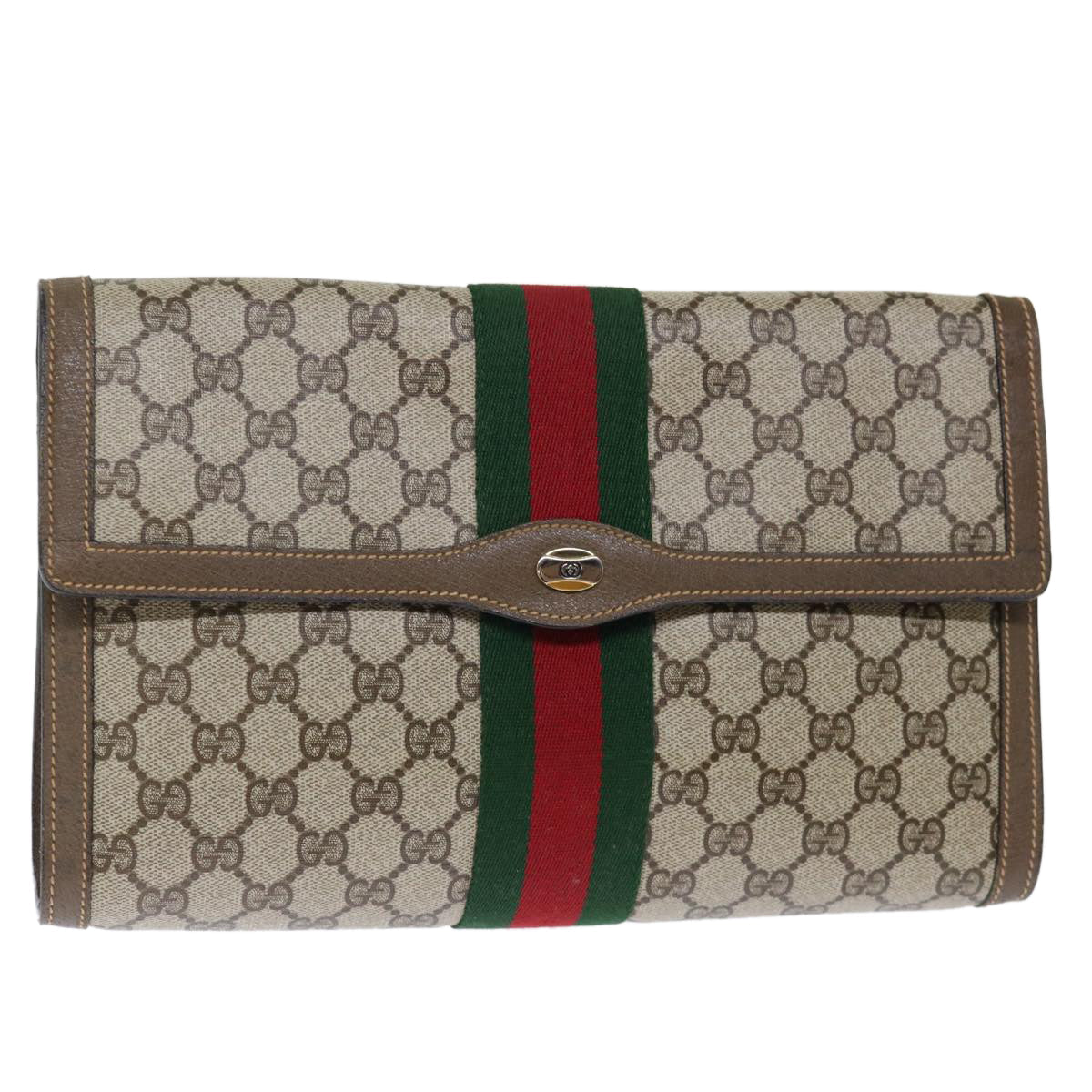 GUCCI GG Supreme Web Sherry Line Clutch Bag PVC Beige Red 89 01 007 ep4065