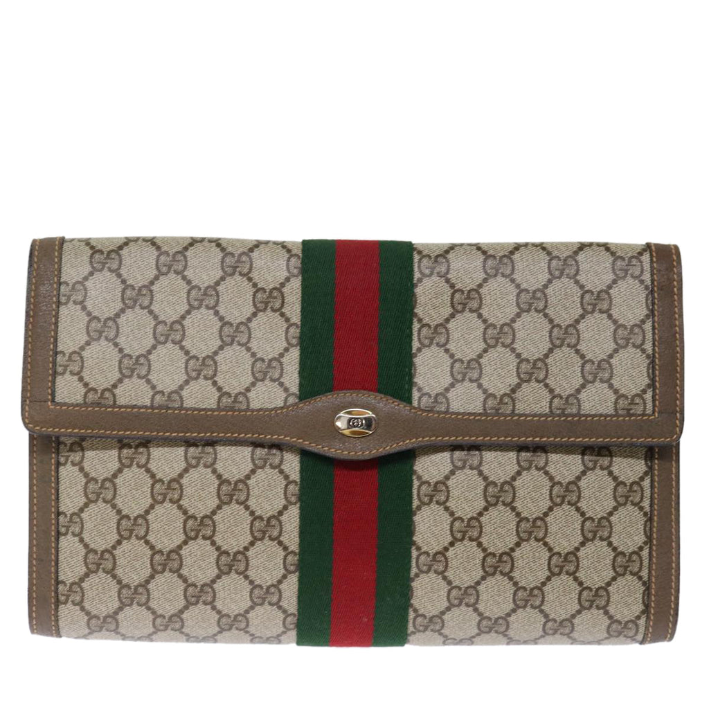GUCCI GG Supreme Web Sherry Line Clutch Bag PVC Beige Red 89 01 007 ep4065