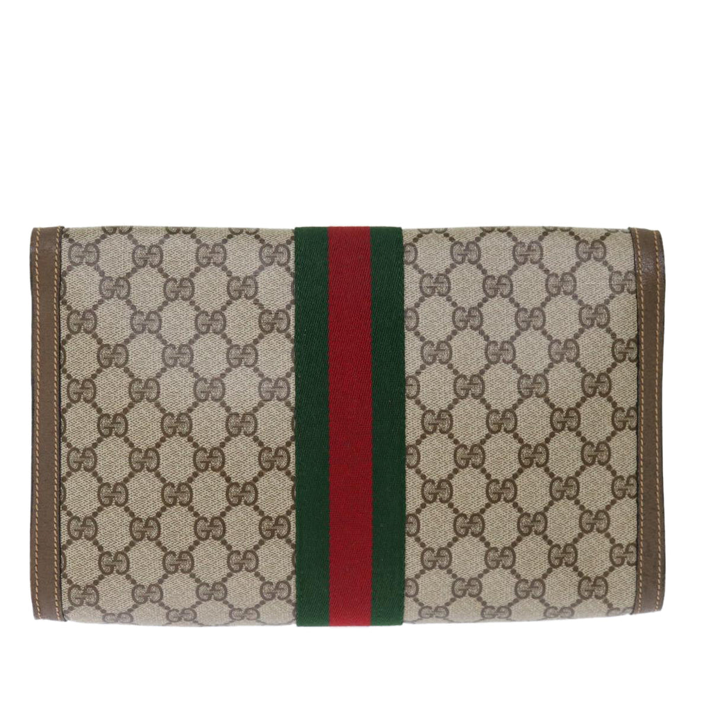 GUCCI GG Supreme Web Sherry Line Clutch Bag PVC Beige Red 89 01 007 ep4065
