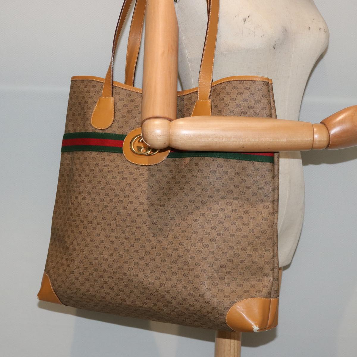 GUCCI Micro GG Supreme Web Sherry Line Tote Bag Beige 002 983 0174 ep4088