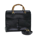 GUCCI Bamboo Hand Bag Leather 2way Black 002 123 0322 ep4124