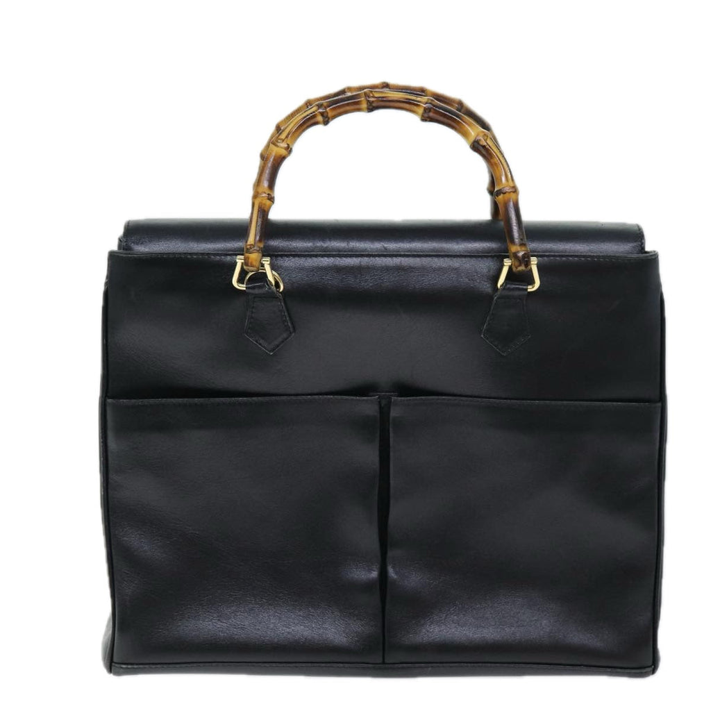 GUCCI Bamboo Hand Bag Leather 2way Black 002 123 0322 ep4124